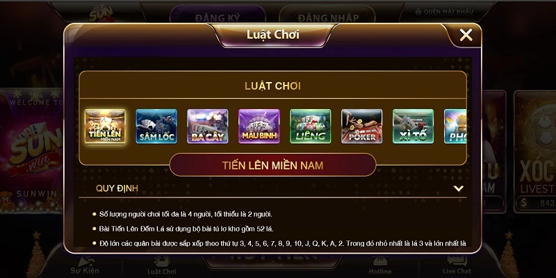 tiến lên suwin giới thiệu luật chơi game sunwin